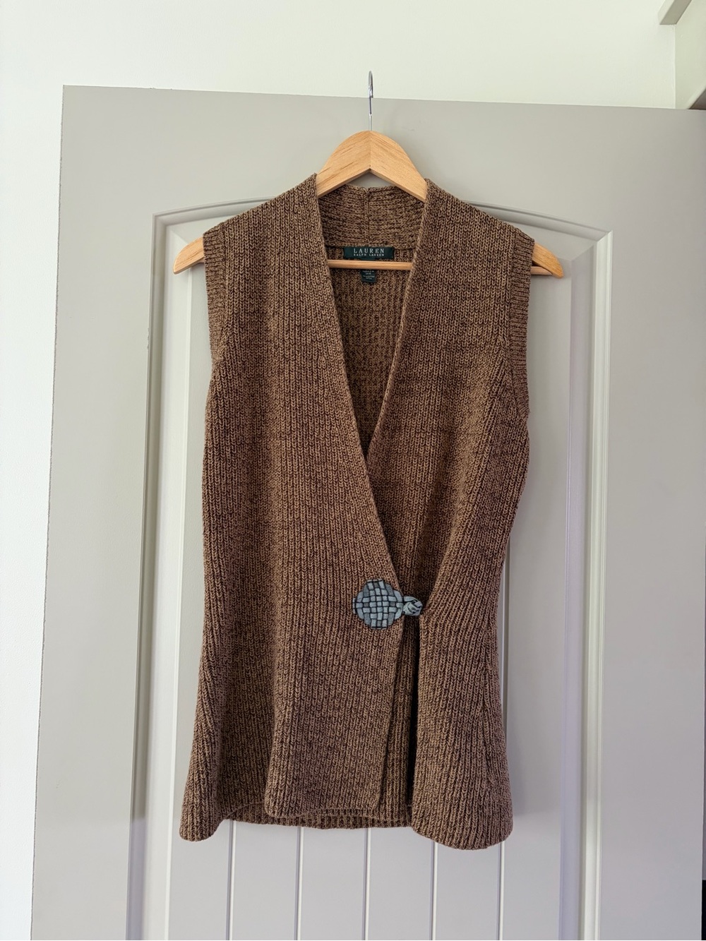 Lauren Ralph Lauren Cotton Classic Knit Wrap Vest - Brown Marl - Size Small